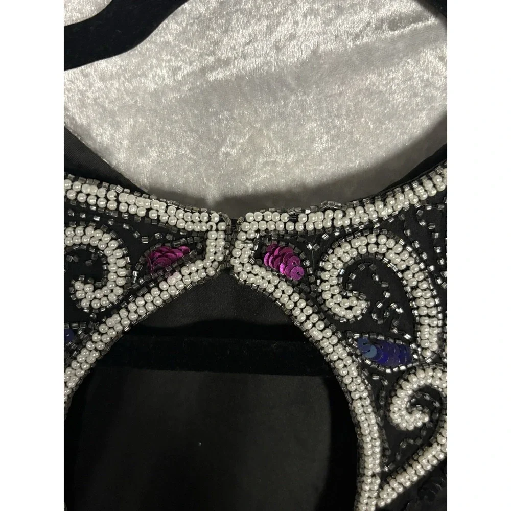 Vintage Laurence Kazar NY‎ Silk Beaded Sequin Cocktail Dress Black Art Deco M